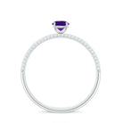 Natural Amethyst Solitaire Ring with Diamond Side Stones Amethyst - ( AAA ) - Quality - Rosec Jewels