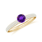 Natural Amethyst Solitaire Ring with Diamond Side Stones Amethyst - ( AAA ) - Quality - Rosec Jewels