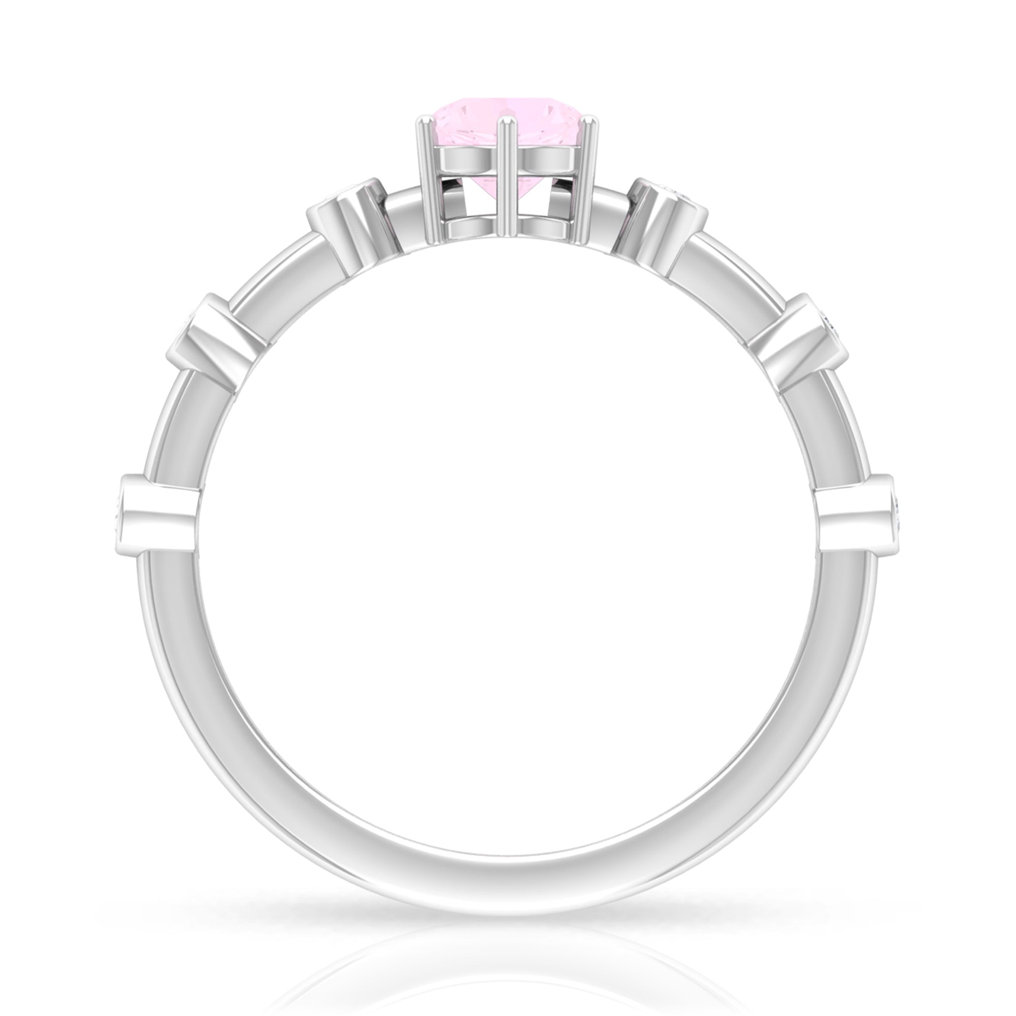 6 Prong Set Solitaire Rose Quartz Ring with Spaced Diamond Rose Quartz - ( AAA ) - Quality - Rosec Jewels