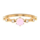 6 Prong Set Solitaire Rose Quartz Ring with Spaced Diamond Rose Quartz - ( AAA ) - Quality - Rosec Jewels