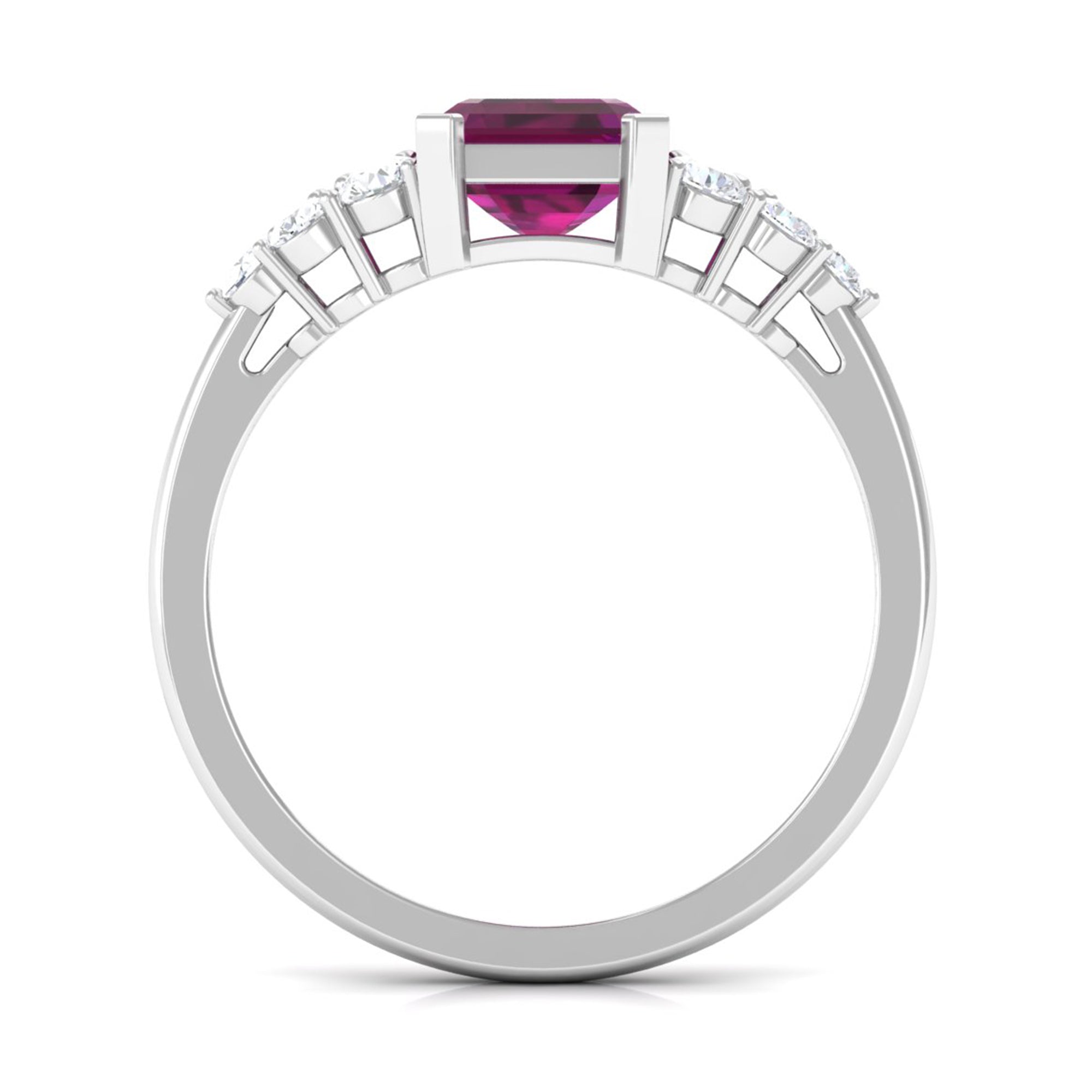 3 CT Designer Rhodolite Engagement Ring with Diamond Rhodolite - ( AAA ) - Quality - Rosec Jewels