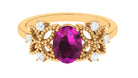 1.75 CT Oval Cut Rhodolite Solitaire Floral Ring with Diamond Rhodolite - ( AAA ) - Quality - Rosec Jewels