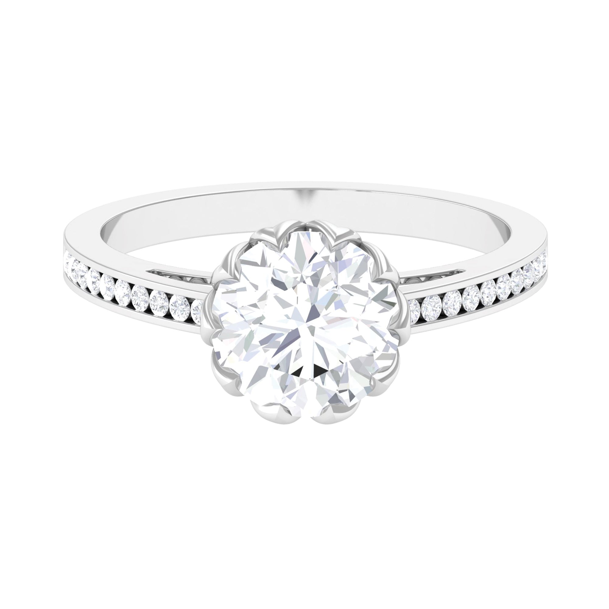 2.50 CT Round Moissanite Solitaire Engagement Ring with Side Stones Moissanite - ( D-VS1 ) - Color and Clarity - Rosec Jewels