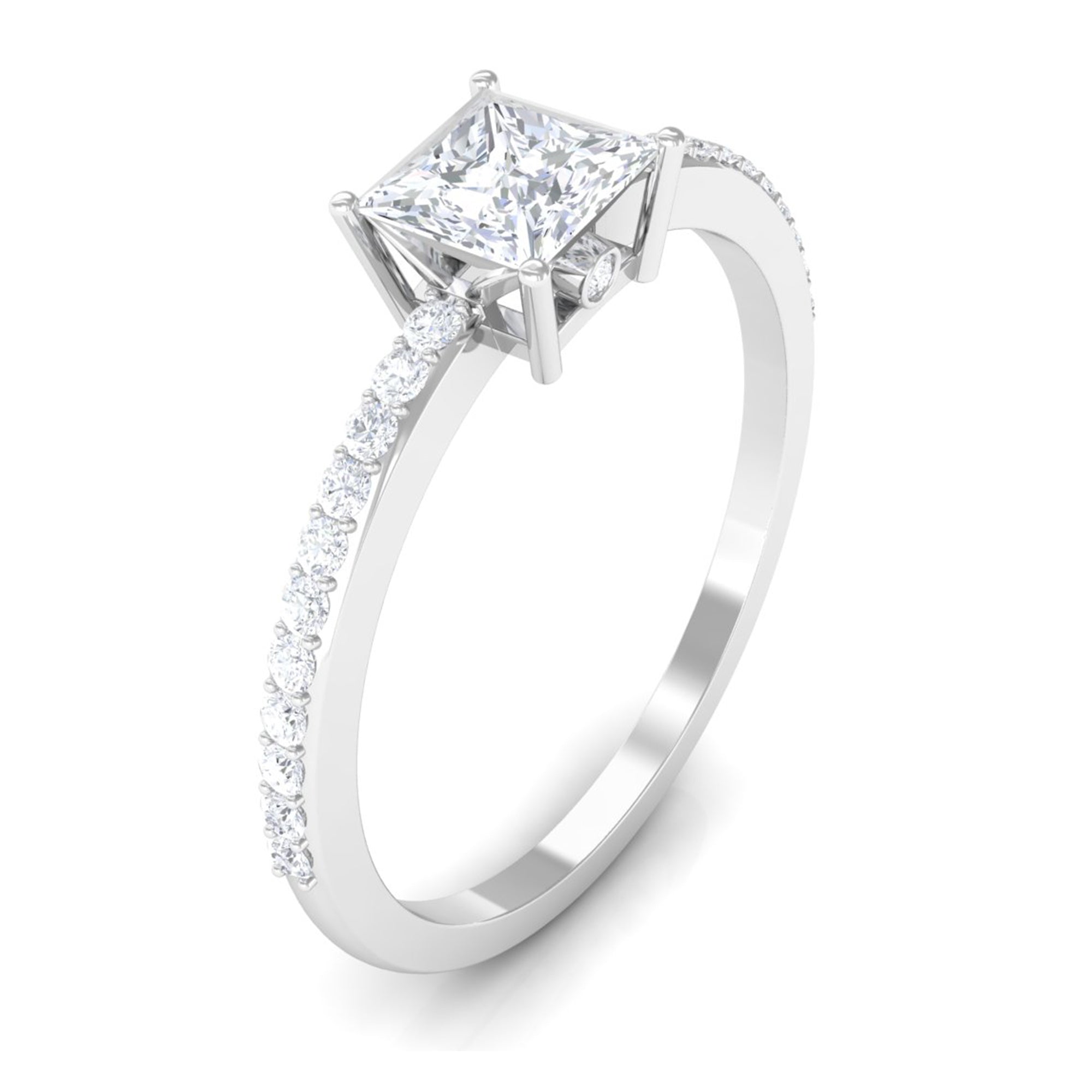 3/4 CT Princess Cut Zircon Solitaire Ring with Surprise and Side Stones Zircon - ( AAAA ) - Quality - Rosec Jewels