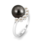 Elegant Tahitian and Freshwater Pearl Half Halo Ring in Gold Tahitian pearl - ( AAA ) - Quality - Rosec Jewels