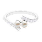 Toi et Moi Freshwater Pearl Bypass Ring with Diamond Freshwater Pearl - ( AAA ) - Quality - Rosec Jewels