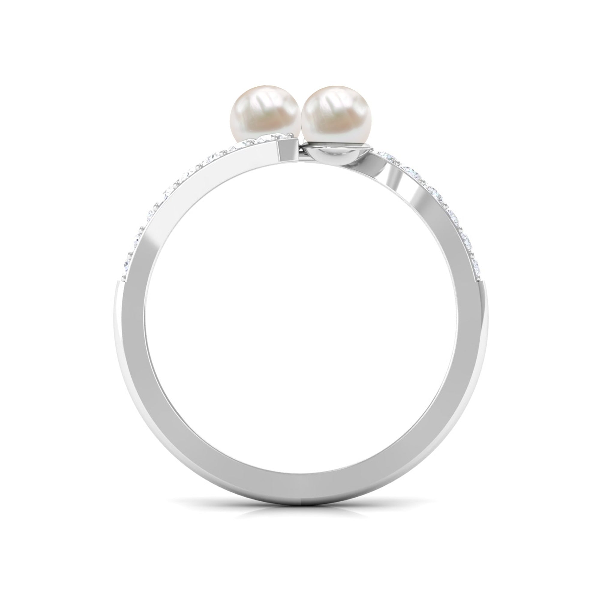 Toi et Moi Freshwater Pearl Bypass Ring with Diamond Freshwater Pearl - ( AAA ) - Quality - Rosec Jewels