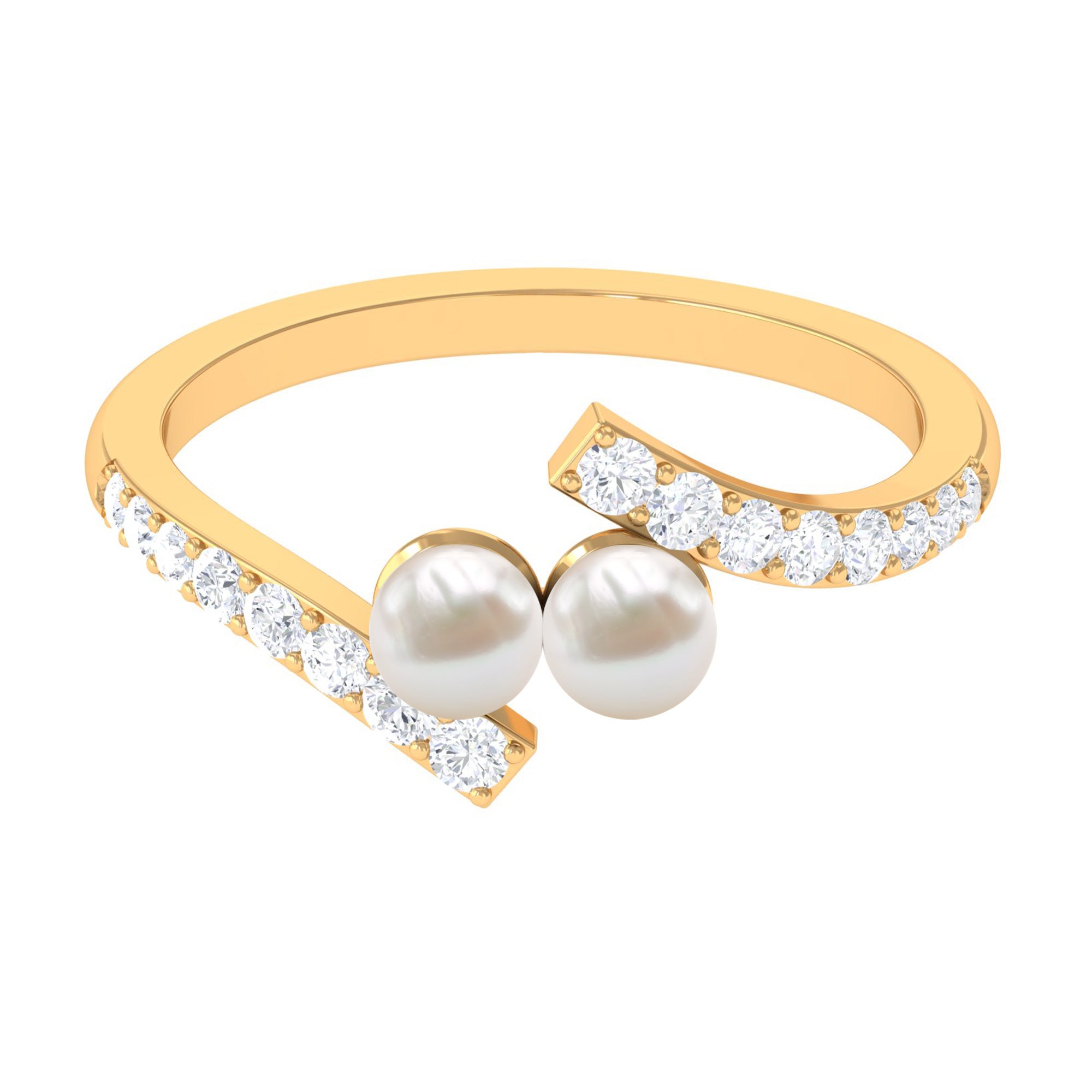 Toi et Moi Freshwater Pearl Bypass Ring with Diamond Freshwater Pearl - ( AAA ) - Quality - Rosec Jewels