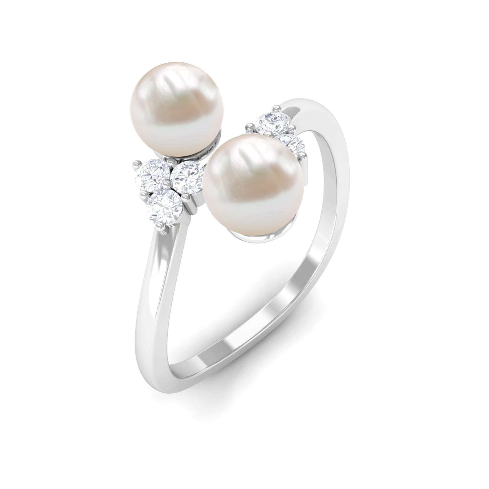 4.25 CT Freshwater Pearl Wrap Ring with Diamond Trio Freshwater Pearl - ( AAA ) - Quality - Rosec Jewels