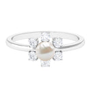 Freshwater Pearl and Diamond Flower Engagement Ring Freshwater Pearl - ( AAA ) - Quality - Rosec Jewels