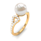 Round Freshwater Pearl Solitaire Engagement Ring with Diamond Freshwater Pearl - ( AAA ) - Quality - Rosec Jewels