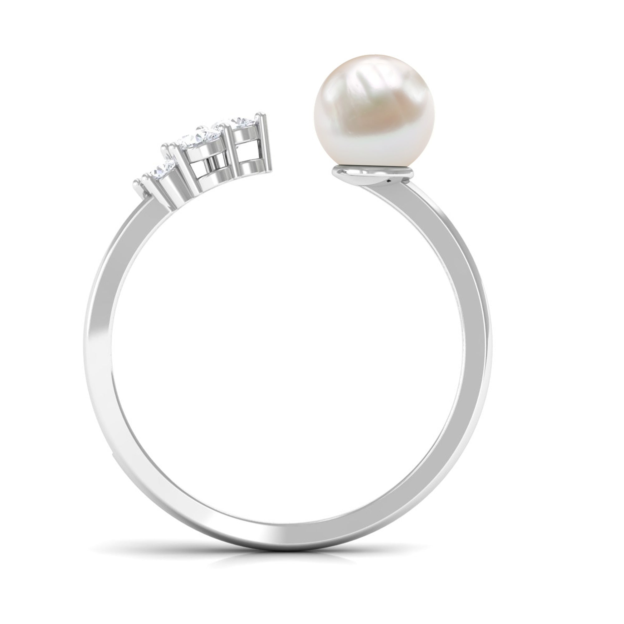 2.50 CT Freshwater Pearl and Diamond Designer Cuff Ring Freshwater Pearl - ( AAA ) - Quality - Rosec Jewels