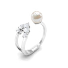 2.50 CT Freshwater Pearl and Diamond Designer Cuff Ring Freshwater Pearl - ( AAA ) - Quality - Rosec Jewels