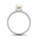 3 CT Freshwater Pearl Engagement Ring with Diamond Side Stones Freshwater Pearl - ( AAA ) - Quality - Rosec Jewels