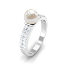 3 CT Freshwater Pearl Engagement Ring with Diamond Side Stones Freshwater Pearl - ( AAA ) - Quality - Rosec Jewels