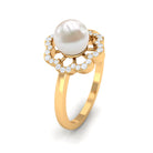 2.75 CT Freshwater Pearl Engagement Ring with Diamond Floral Halo Freshwater Pearl - ( AAA ) - Quality - Rosec Jewels