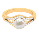 Split Shank Freshwater Pearl Engagement Ring with Diamond Halo Freshwater Pearl - ( AAA ) - Quality - Rosec Jewels