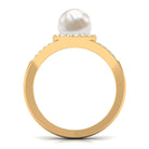 Split Shank Freshwater Pearl Engagement Ring with Diamond Halo Freshwater Pearl - ( AAA ) - Quality - Rosec Jewels