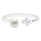 2.25 CT Freshwater Pearl and Diamond Minimal Cuff Ring Freshwater Pearl - ( AAA ) - Quality - Rosec Jewels