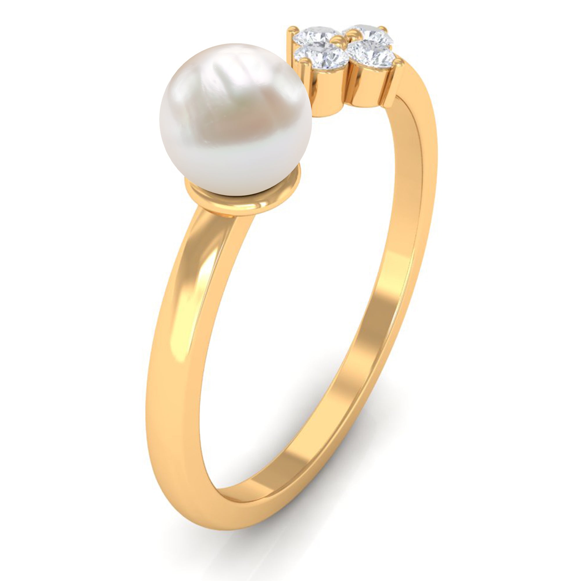 2.25 CT Freshwater Pearl and Diamond Minimal Cuff Ring Freshwater Pearl - ( AAA ) - Quality - Rosec Jewels