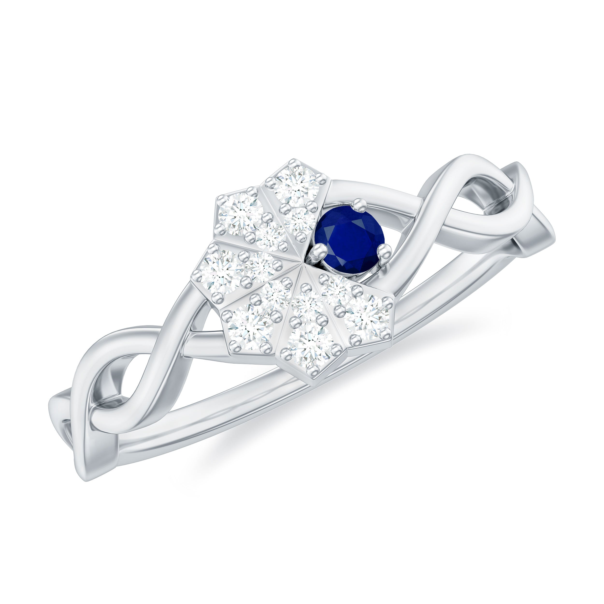 1/4 CT Real Blue Sapphire Flower Ring with Diamond Accent Blue Sapphire - ( AAA ) - Quality - Rosec Jewels