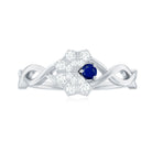 1/4 CT Real Blue Sapphire Flower Ring with Diamond Accent Blue Sapphire - ( AAA ) - Quality - Rosec Jewels