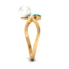 2.5 CT Freshwater Pearl Minimal Wrap Ring with Emerald and Moissanite Emerald - ( AAA ) - Quality - Rosec Jewels