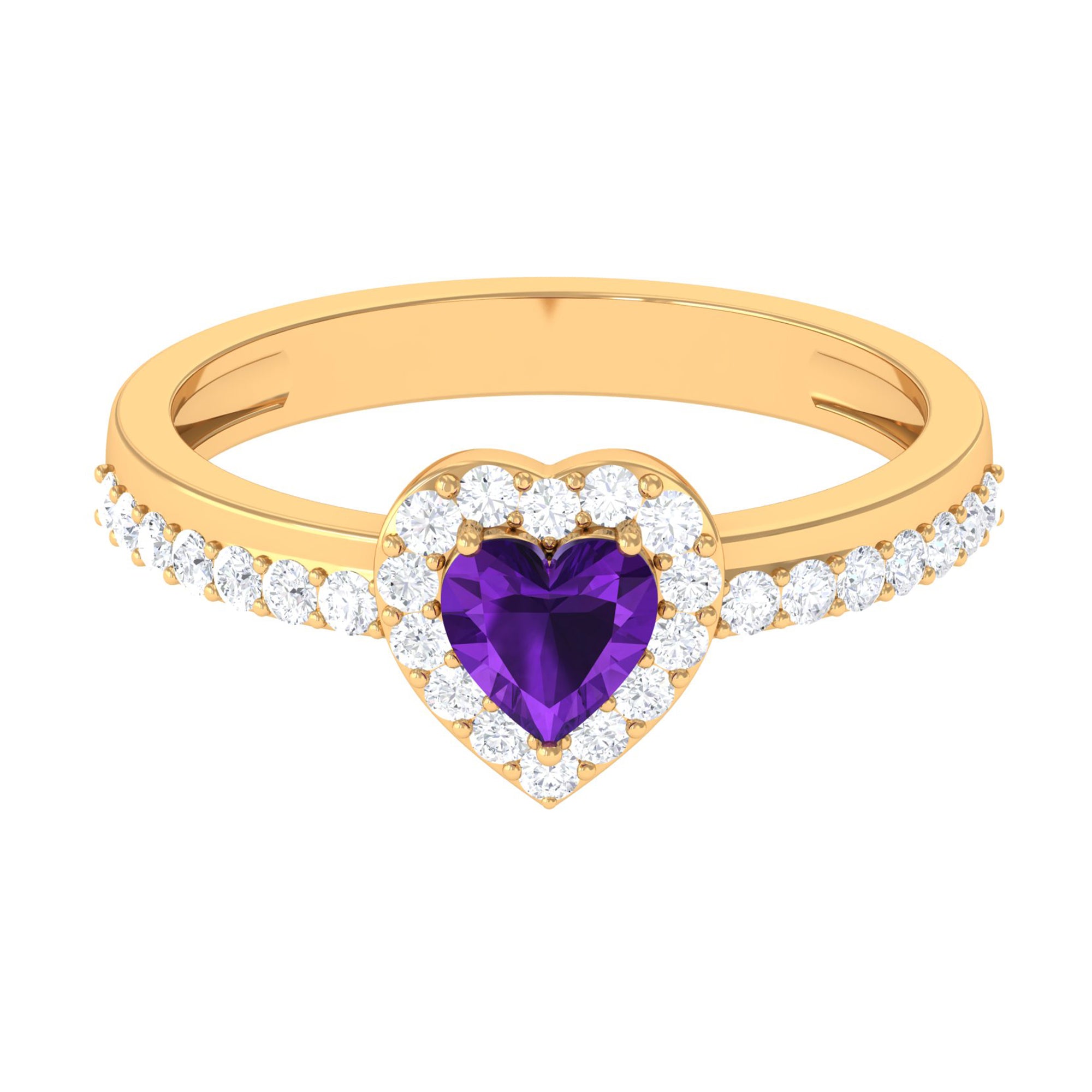 Heart Shape Amethyst and Diamond Halo Engagement Ring Amethyst - ( AAA ) - Quality - Rosec Jewels