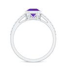 Bezel Asscher Amethyst Solitaire Ring with Diamond Side Stones Amethyst - ( AAA ) - Quality - Rosec Jewels