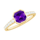 Bezel Asscher Amethyst Solitaire Ring with Diamond Side Stones Amethyst - ( AAA ) - Quality - Rosec Jewels