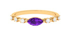 East West Marquise Amethyst and Diamond Promise Ring Amethyst - ( AAA ) - Quality - Rosec Jewels