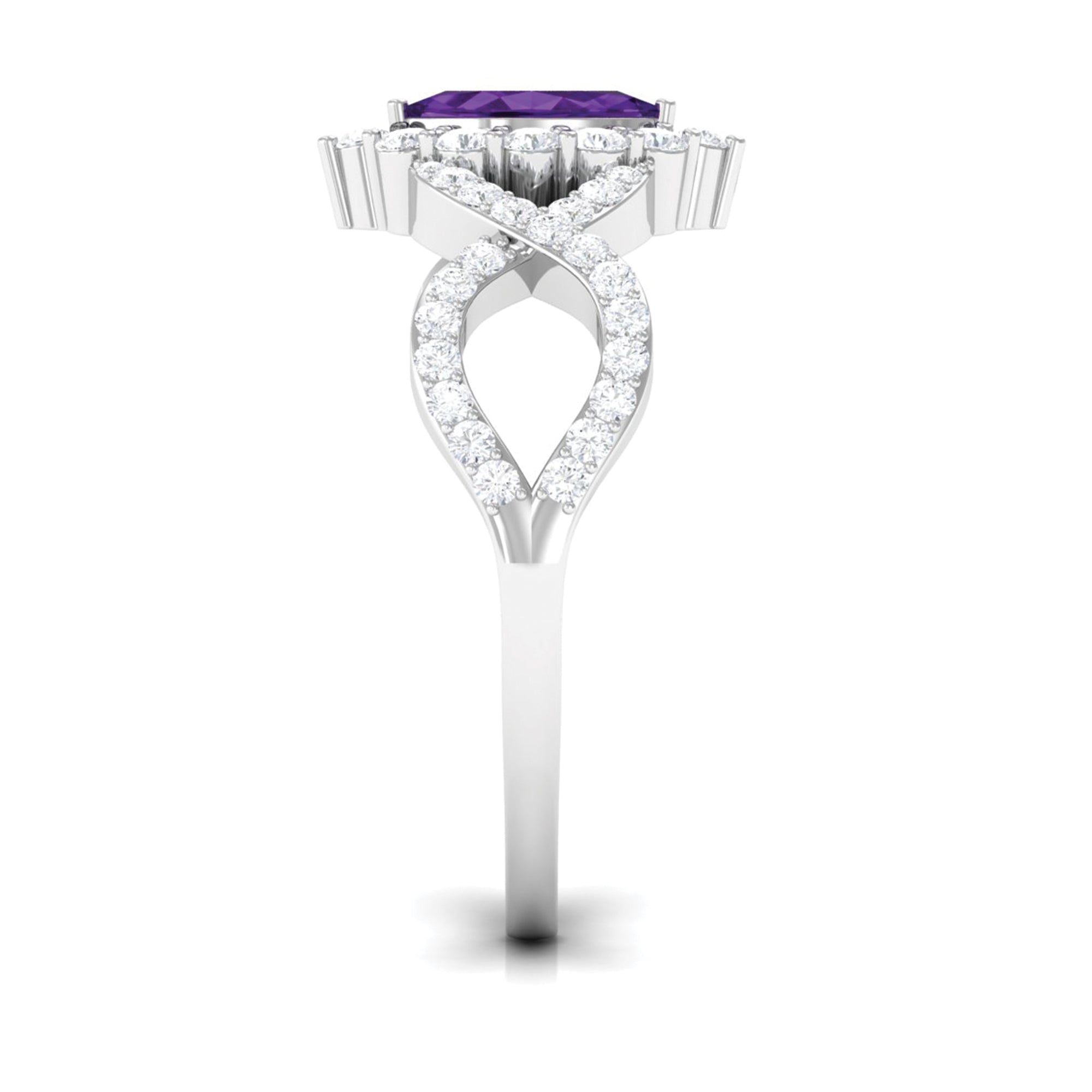 1.50 CT Marquise Amethyst and Moissanite Crossover Engagement Ring Amethyst - ( AAA ) - Quality - Rosec Jewels