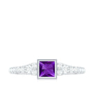 1 Carat Bezel Set Amethyst Solitaire Promise Ring with Diamond Amethyst - ( AAA ) - Quality - Rosec Jewels