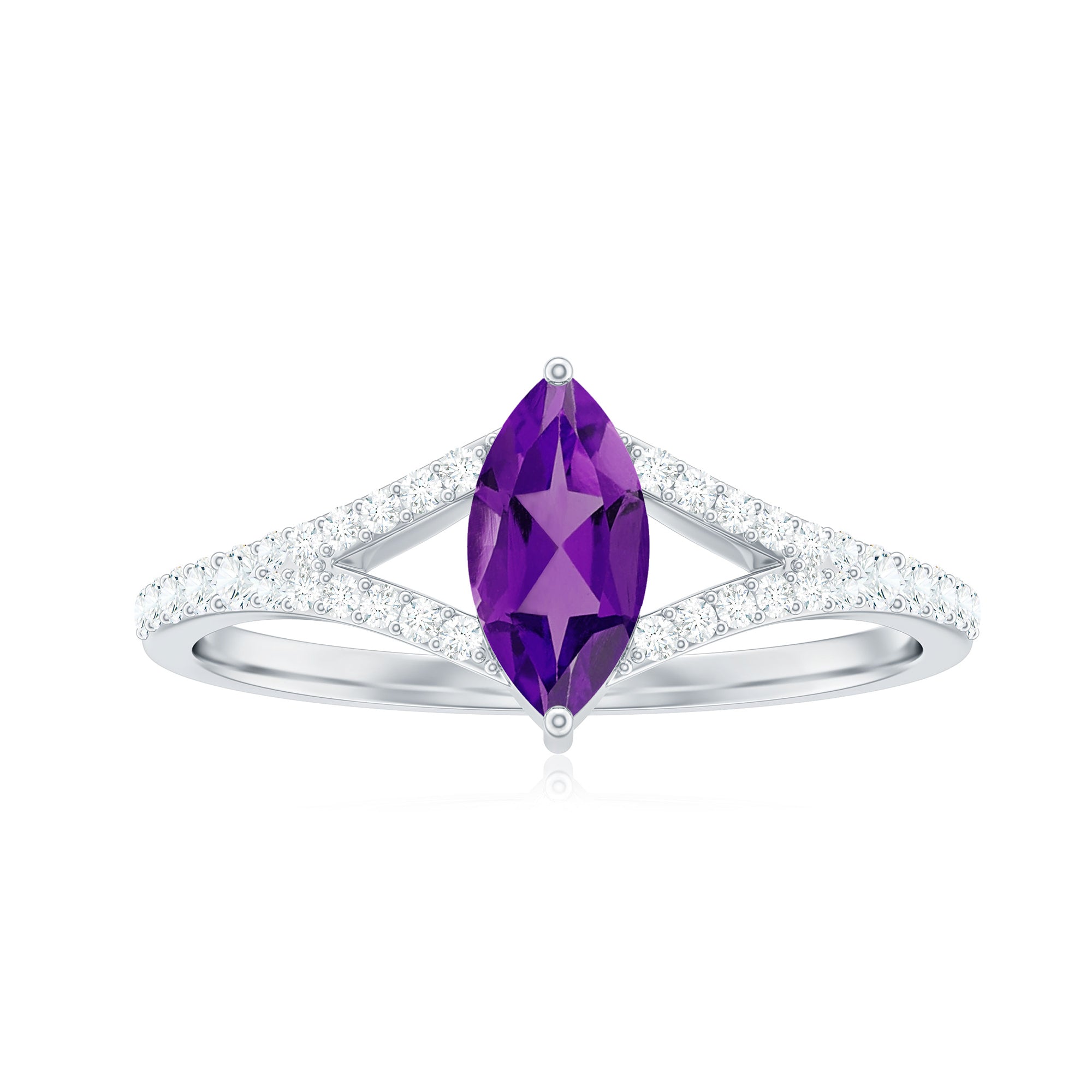 Marquise Amethyst Split Shank Engagement Ring with Diamond Amethyst - ( AAA ) - Quality - Rosec Jewels