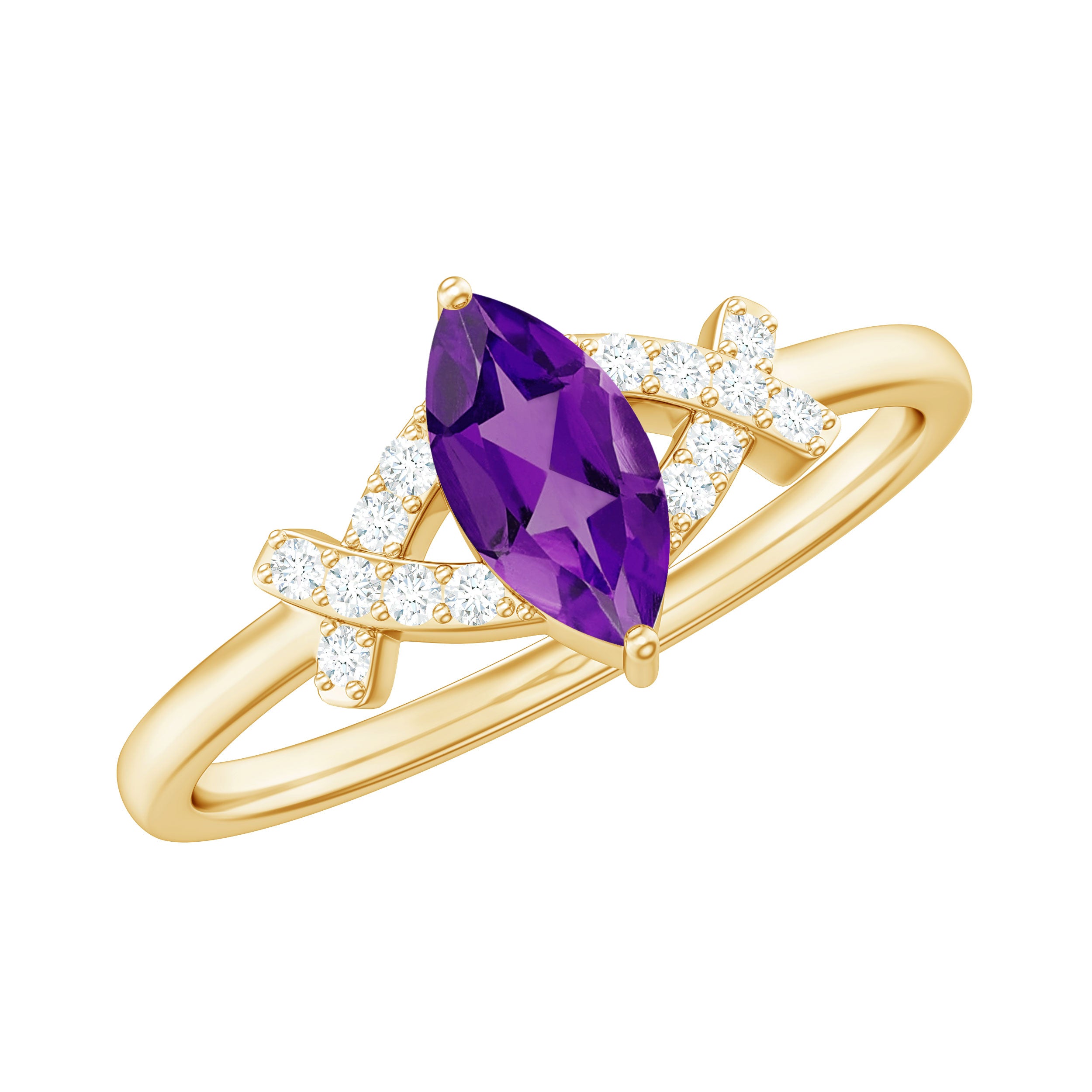 1 Carat Amethyst Marquise Solitaire Ring with Diamond Amethyst - ( AAA ) - Quality - Rosec Jewels