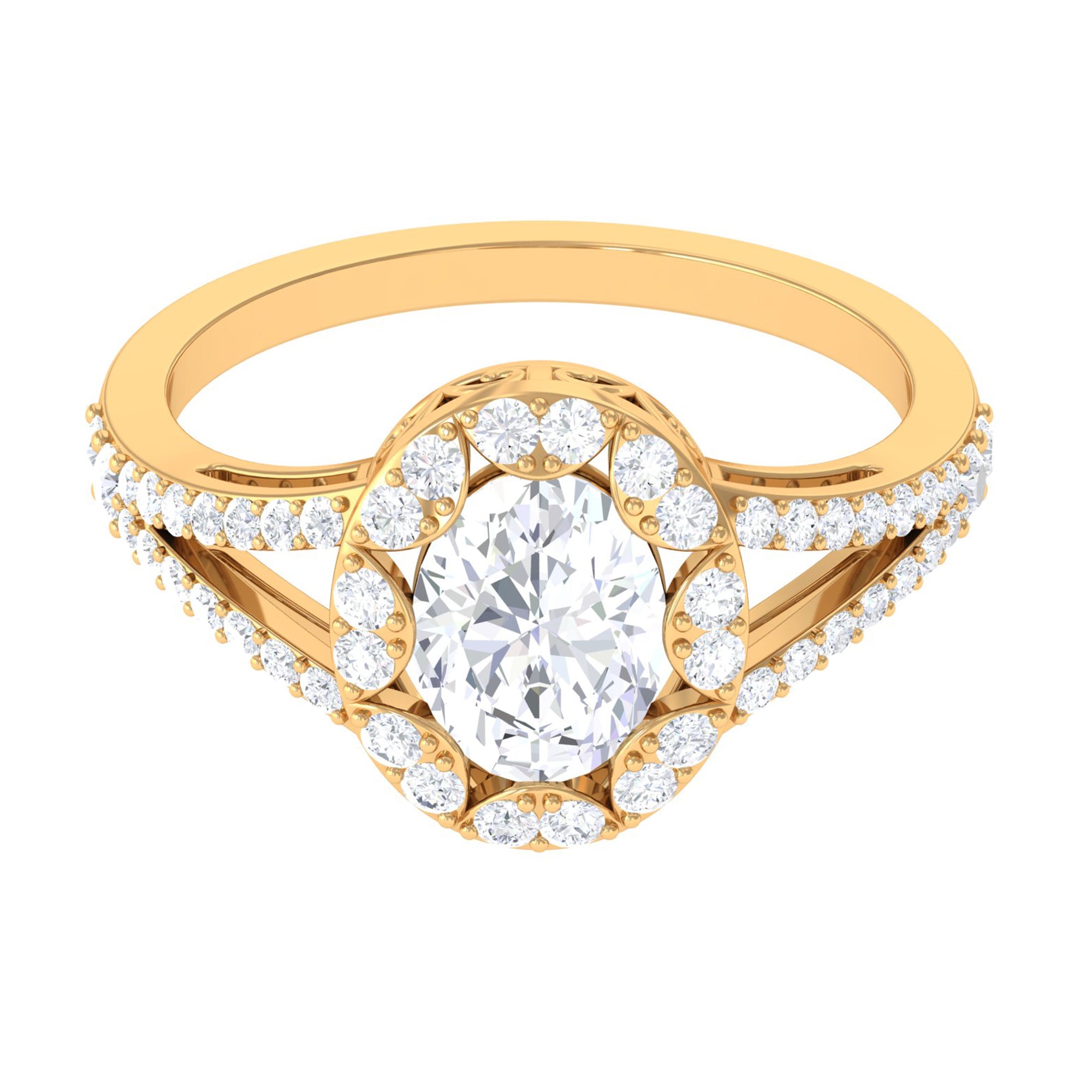 3 CT Split Shank Zircon Oval Engagement Ring in Gold Zircon - ( AAAA ) - Quality - Rosec Jewels