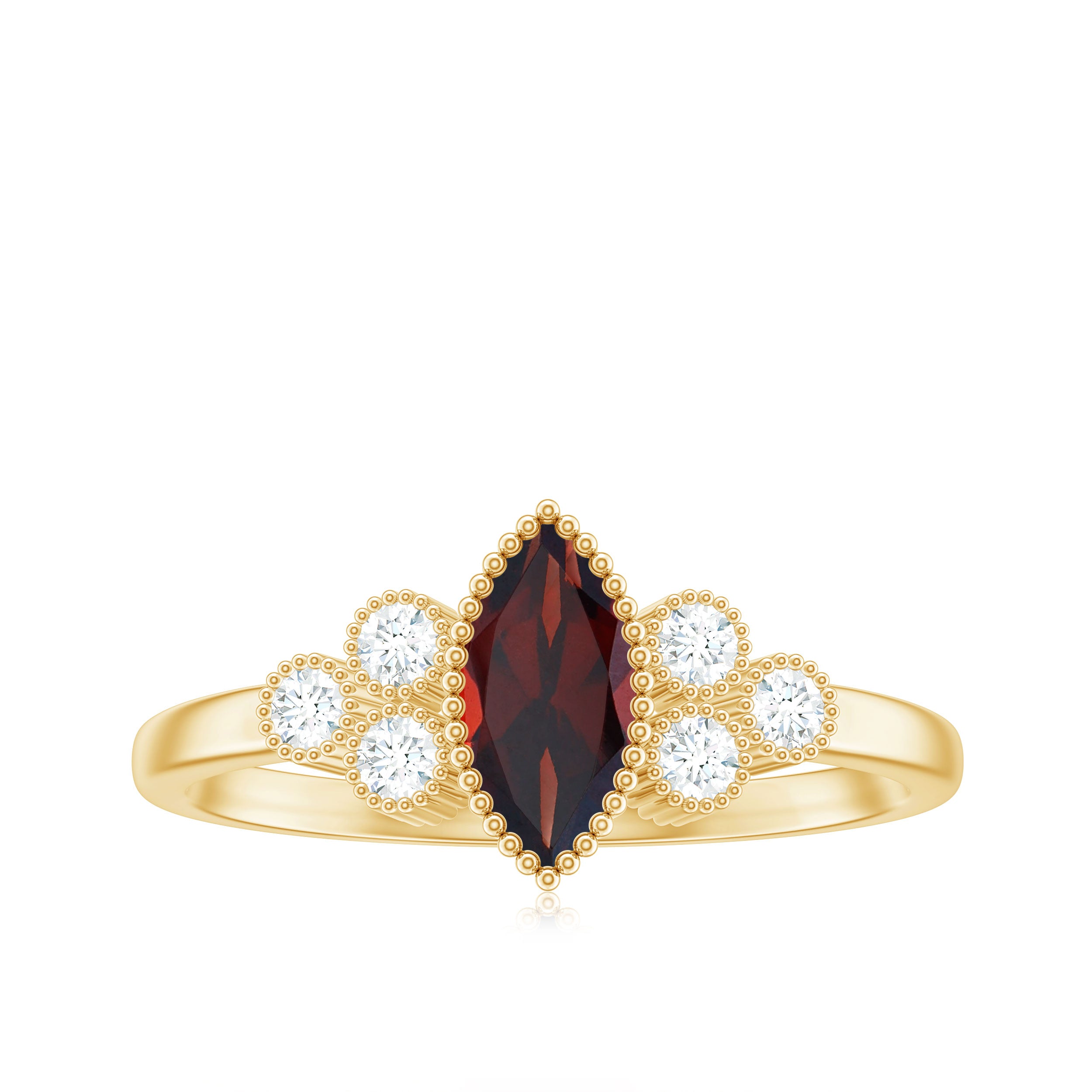 1 Ct Designer Garnet and Diamond Trio Engagement Ring Garnet - ( AAA ) - Quality - Rosec Jewels