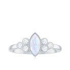 1/2 CT Marquise Moonstone Solitaire Ring with Diamond Trio Moonstone - ( AAA ) - Quality - Rosec Jewels