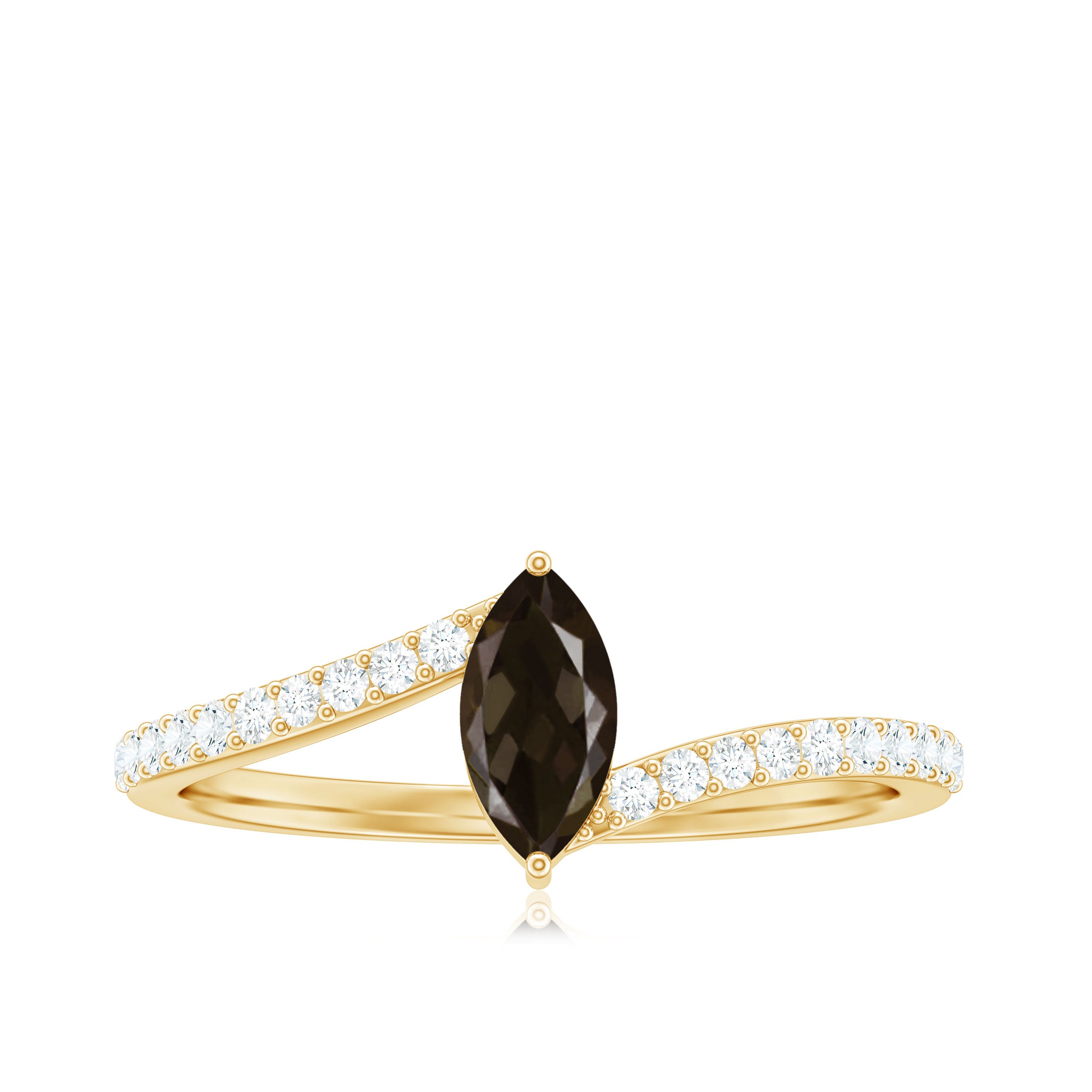 Minimal Smoky Quartz and Diamond Bypass Ring Smoky Quartz - ( AAA ) - Quality - Rosec Jewels