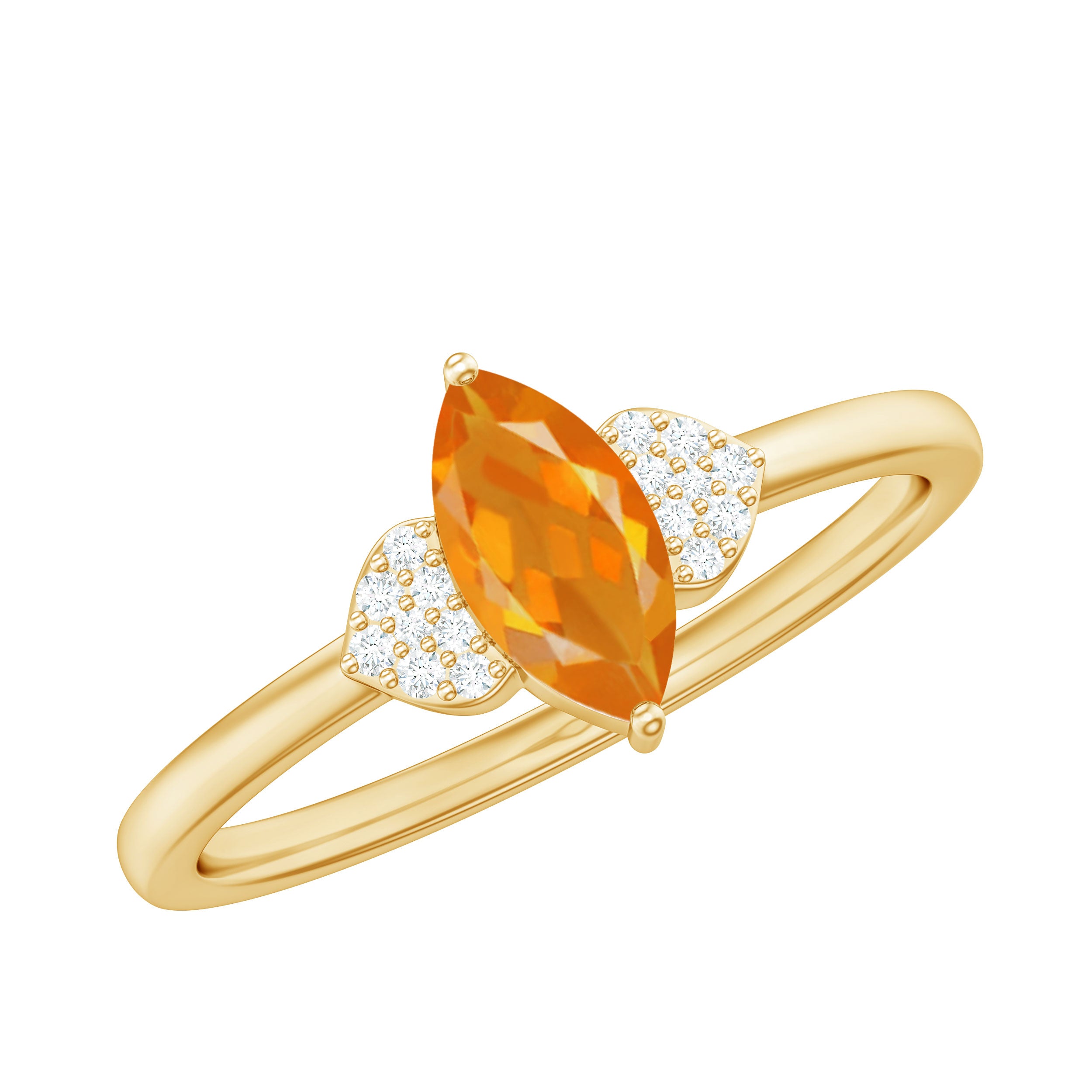 Marquise Solitaire Fire Opal Engagement Ring with Diamond Fire Opal - ( AAA ) - Quality - Rosec Jewels