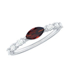 East West Marquise Garnet and Diamond Promise Ring Garnet - ( AAA ) - Quality - Rosec Jewels