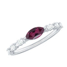 0.75 CT Rhodolite Minimal East West Ring with Diamond Stones Rhodolite - ( AAA ) - Quality - Rosec Jewels