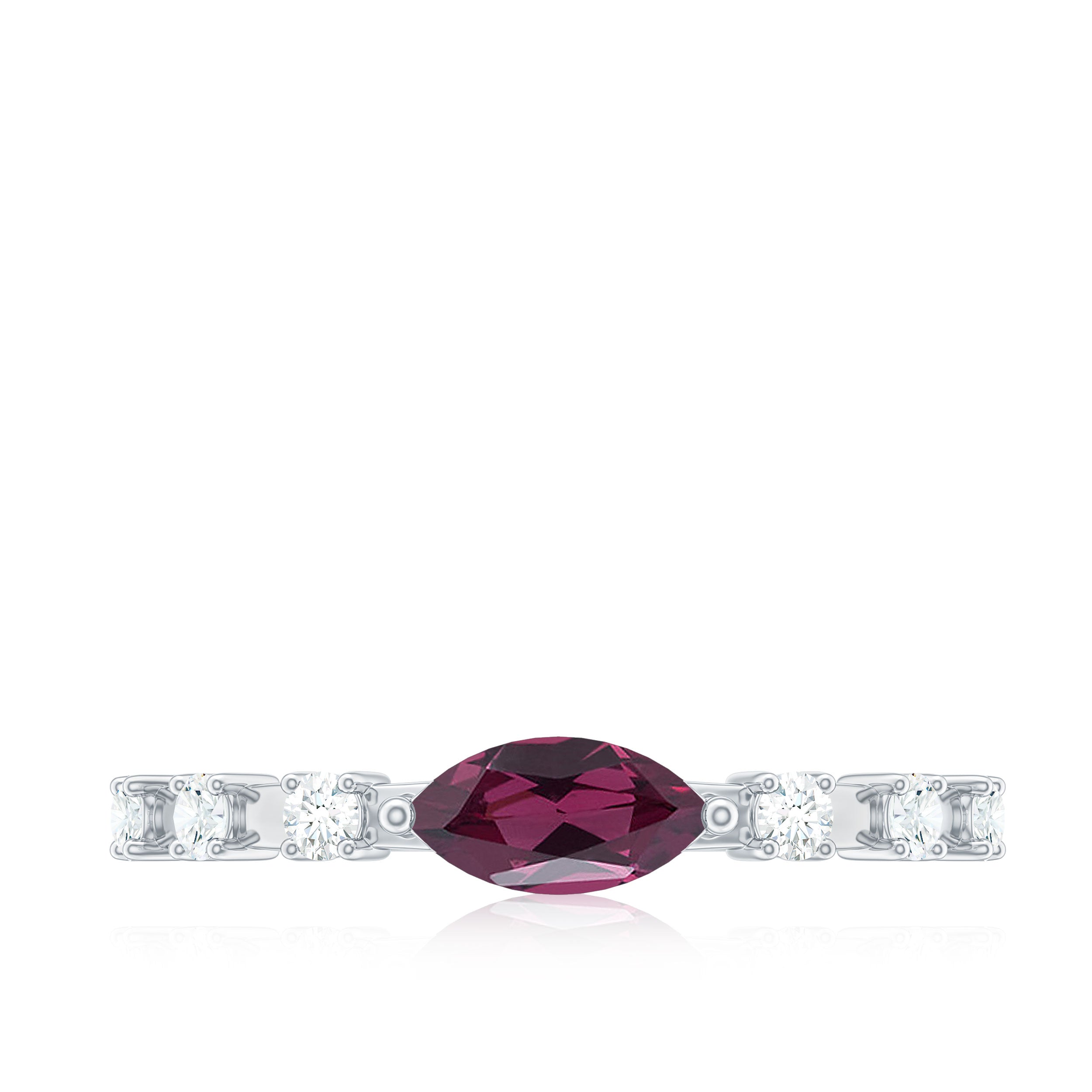 0.75 CT Rhodolite Minimal East West Ring with Diamond Stones Rhodolite - ( AAA ) - Quality - Rosec Jewels