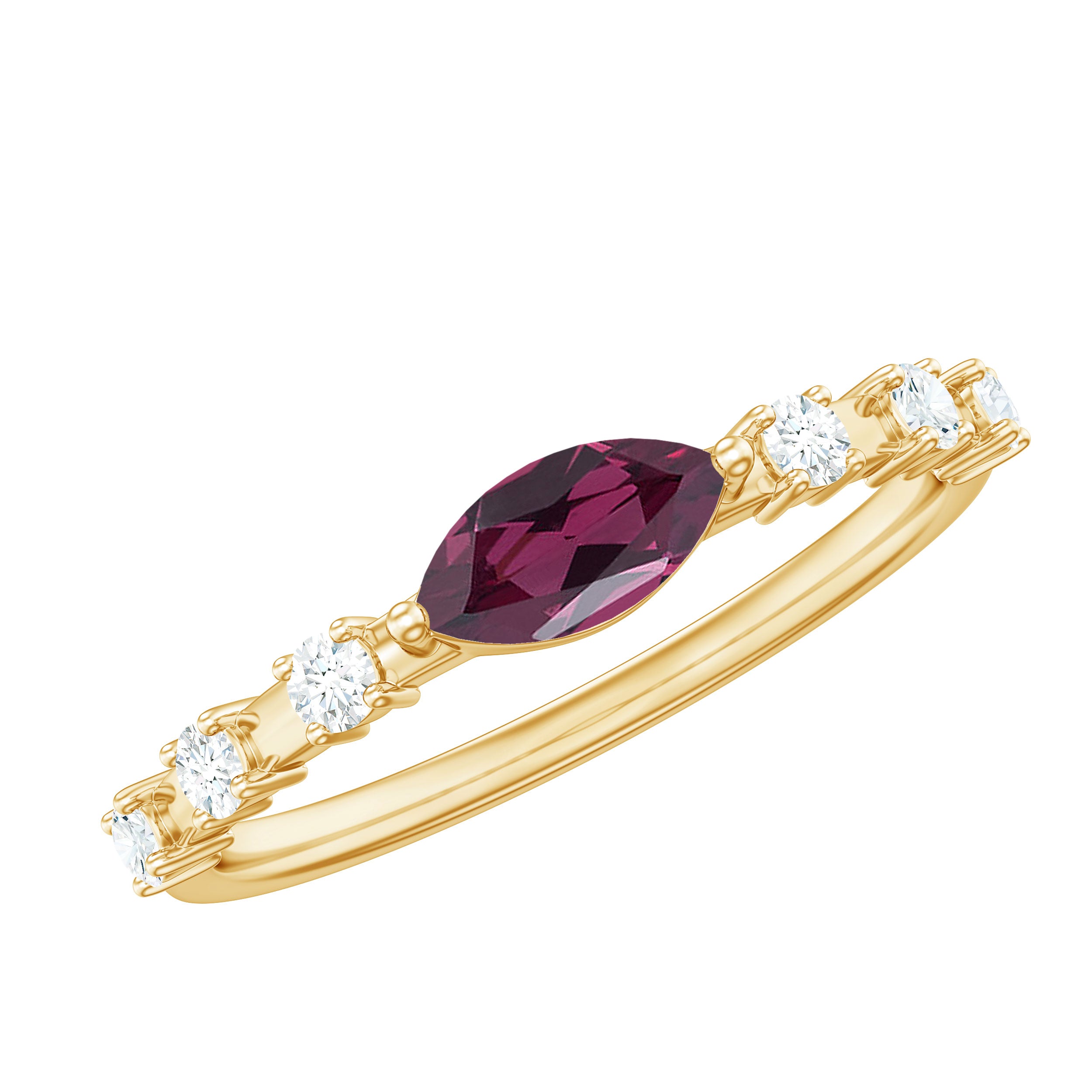 0.75 CT Rhodolite Minimal East West Ring with Diamond Stones Rhodolite - ( AAA ) - Quality - Rosec Jewels