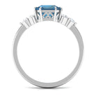 Asscher Cut London Blue Topaz Solitaire Ring with Diamond Trio London Blue Topaz - ( AAA ) - Quality - Rosec Jewels