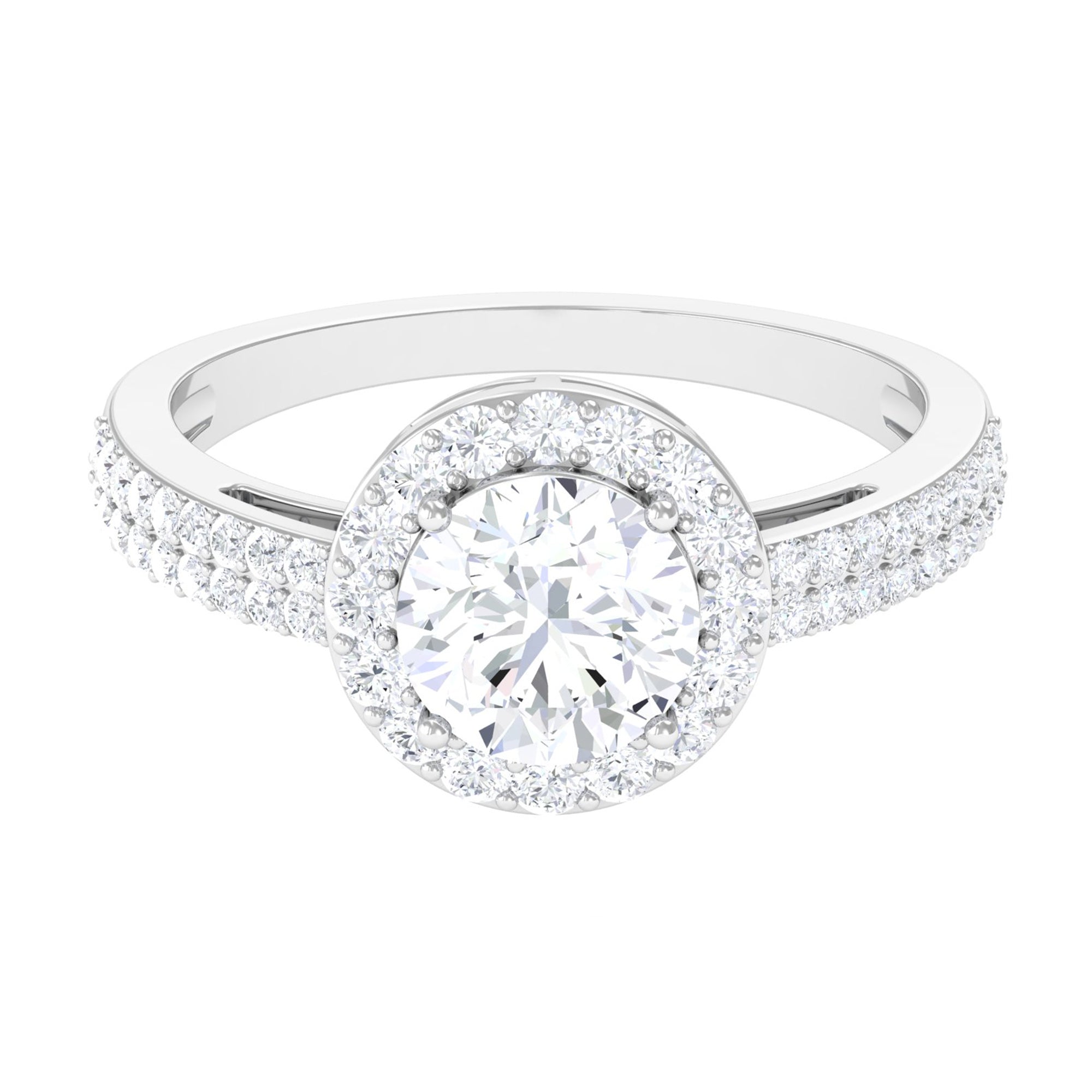 2.25 CT Round Cubic Zirconia Halo Engagement Ring Zircon - ( AAAA ) - Quality - Rosec Jewels