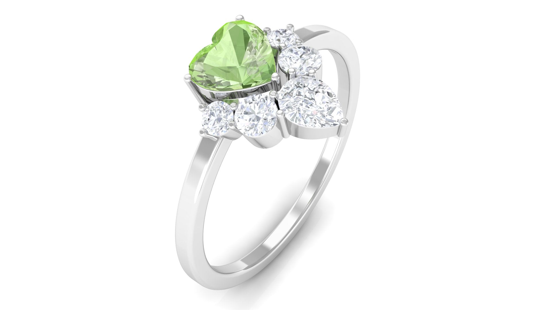 1 CT Heart Shape Green Sapphire Promise Ring with Moissanite Green Sapphire - ( AAA ) - Quality - Rosec Jewels