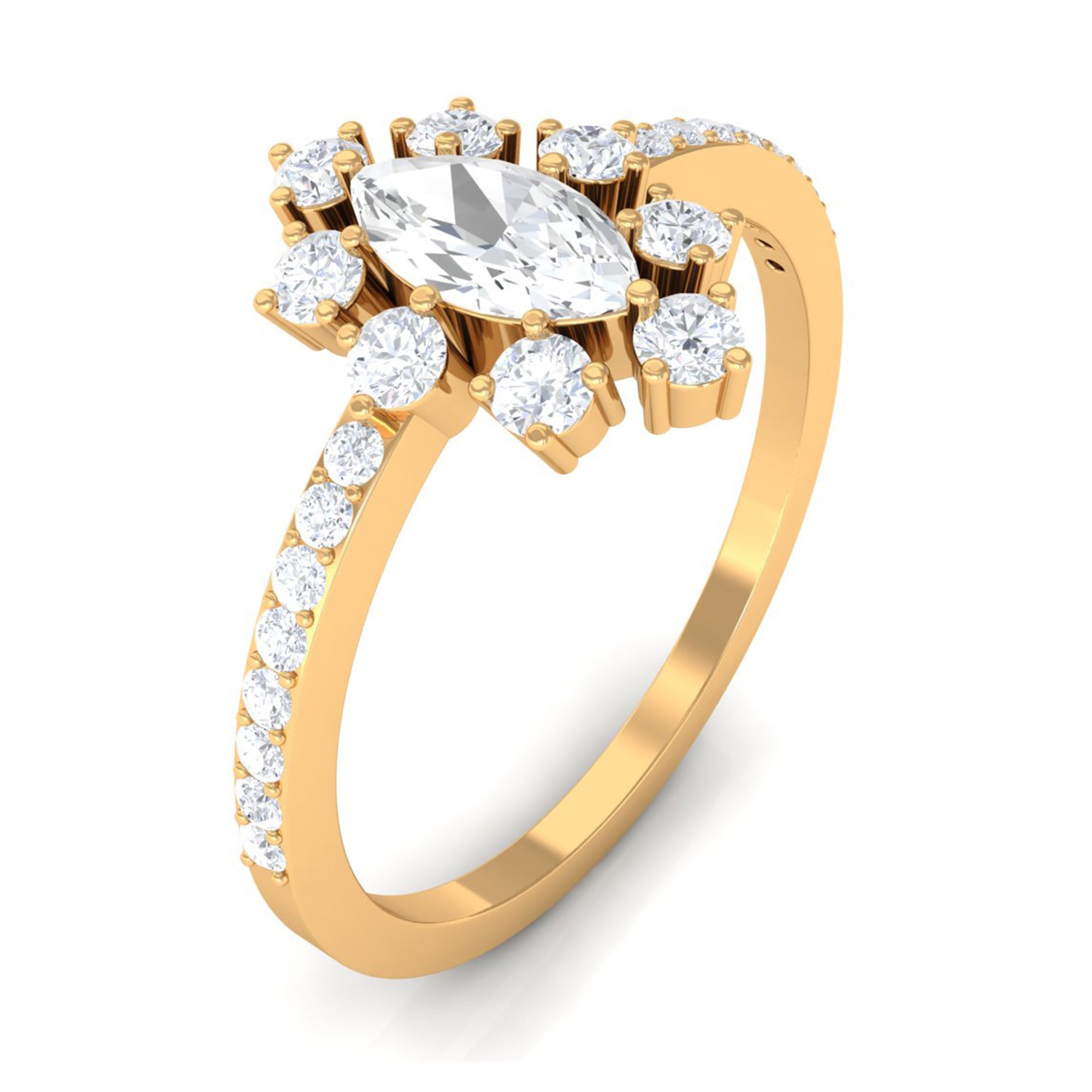 1 CT Marquise Zircon Cluster Engagement Ring in Gold Zircon - ( AAAA ) - Quality - Rosec Jewels