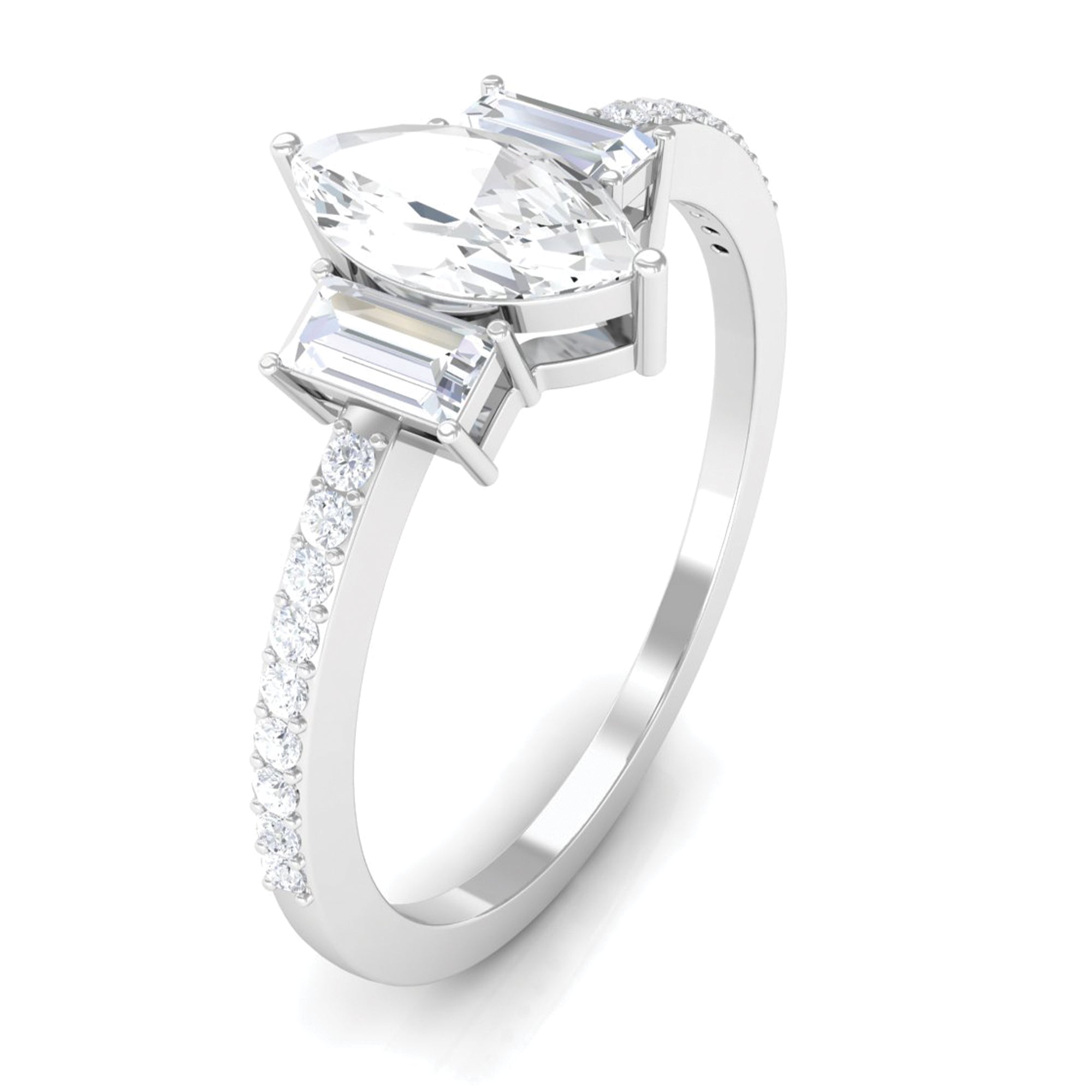 1.25 CT Zircon Three Stone Engagement Ring with Side Stones Zircon - ( AAAA ) - Quality - Rosec Jewels