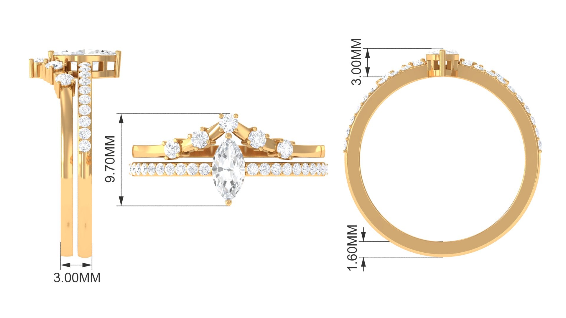 1.25 CT Marquise and Round Cut Zircon Solitaire Bridal Ring Set Zircon - ( AAAA ) - Quality - Rosec Jewels